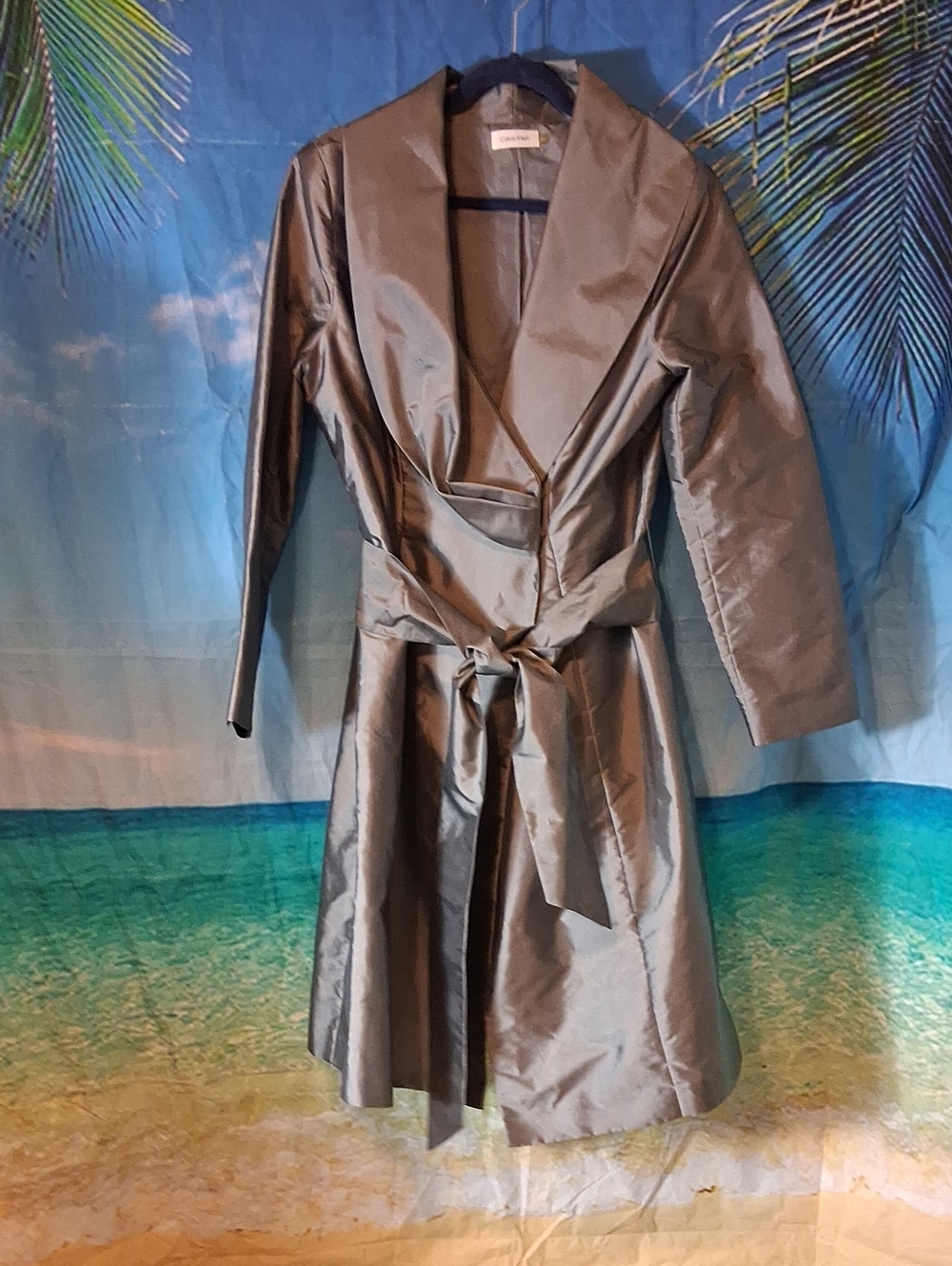 Calvin Klein Metallic Gray Trench Coat with Tie Waist